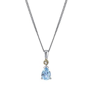 Silver & 9ct Gold Blue Topaz & Cubic Zirconia Drop Pendant