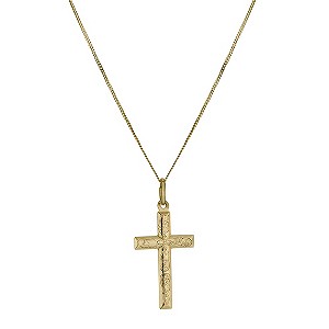 9ct Yellow Gold Patterned Cross Pendant