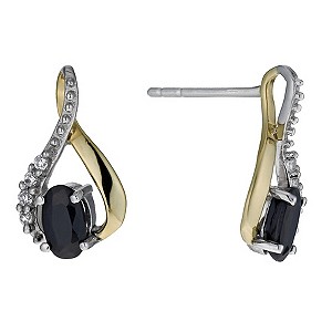 Sterling Silver & 9ct Gold Black Sapphire Twist Earrings