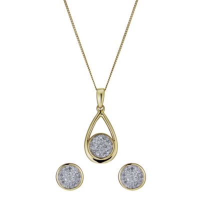 9ct yellow gold 20 point earring & pendant set - Product number 1025392