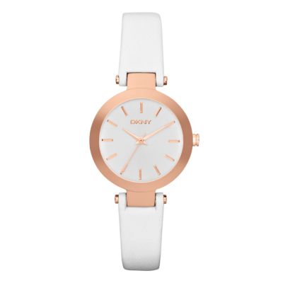 DKNY Ladies' Rose Gold Ion-Plated White Leather Strap WatchDKNY Ladies' Rose Gold Ion-Plated White L