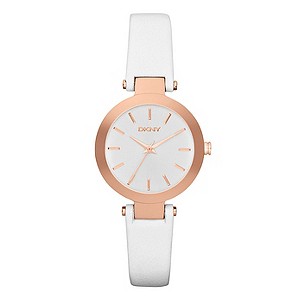 DKNY Ladies' Rose Gold Ion-Plated White Leather Strap WatchDKNY Ladies' Rose Gold Ion-Plated White L