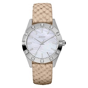 DKNY Ladies' Stainless Steel Cream Snake Strap Watch