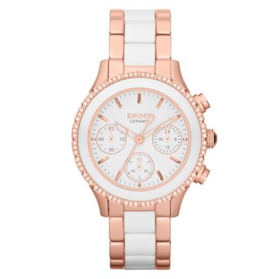 DKNY Ladies' Rose Gold-Plated & White Ceramic Bracelet WatchDKNY Ladies' Rose Gold-Plated & White Ce