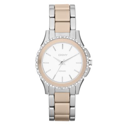 DKNY Ladies' Stainless Steel & Cream Ceramic Bracelet Watch - Product number 1028774