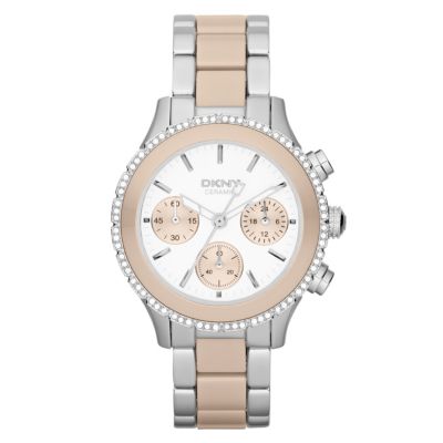 DKNY Ladies' Stainless Steel & Cream Ceramic Bracelet Watch - Product number 1028782
