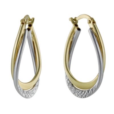 Together Bonded Silver & 9ct Gold Oval Creole Hoop Earrings - Product number 1031147