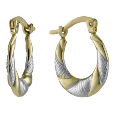 Together Bonded Silver & 9ct Fancy Creole Hoop Earrings