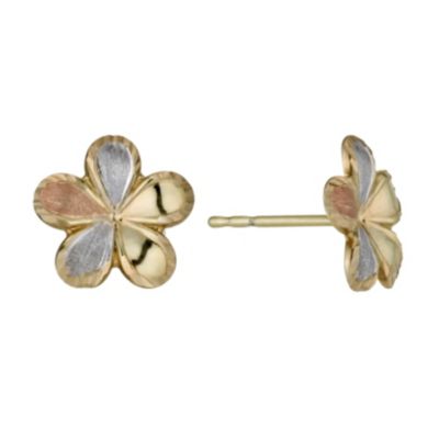 Together Bonded Silver & 9ct Gold 3 Colour Flower Earrings