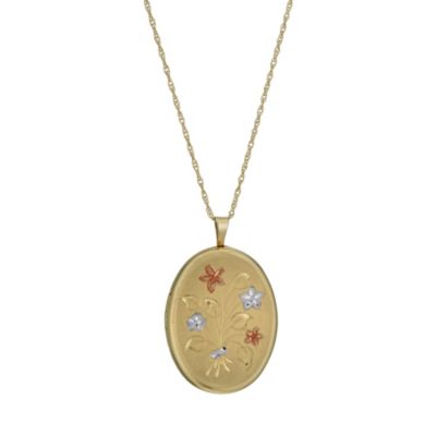 Together Bonded Silver & 9ct Gold 18" Oval Flower Locket - Product number 1031406