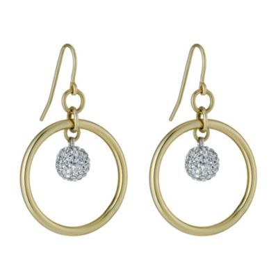Together Bonded Silver & 9ct Gold Crystal Ball Hoop Earrings - Product number 1031465