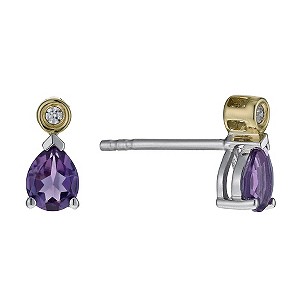 H Samuel Sterling Silver and 9ct Yellow Gold Amethyst