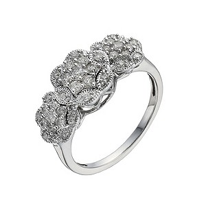 9ct White Gold 1/2 Carat Diamond Triple Flower Cluster Ring9ct White Gold 1/2 Carat Diamond Triple F
