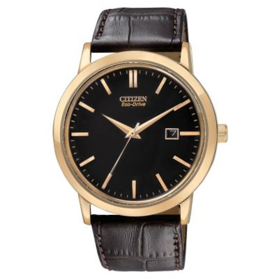 Citizen men's rose gold-plated brown leather strap watch - Product number 1036378