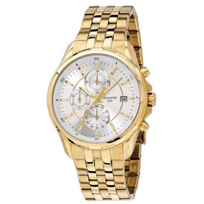 Accurist Men's Silver Dial Gold-Plated Bracelet Watch