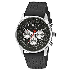 Accurist Men's Stainless Steel Black Leather Strap Watch