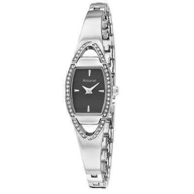 Accurist Ladies' Black Dial Stainless Steel Bangle Watch