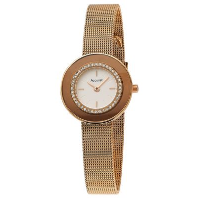 Accurist Ladies' Silver Dial Rose Gold Bracelet Watch - Product number 1039989