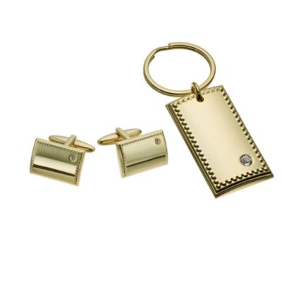 Gold Plated & Crystal Keyring & Cufflink Set - Product number 1040146