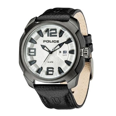 Police Men's Gunmetal Grey Black Leather Strap Watch - Product number 1046284