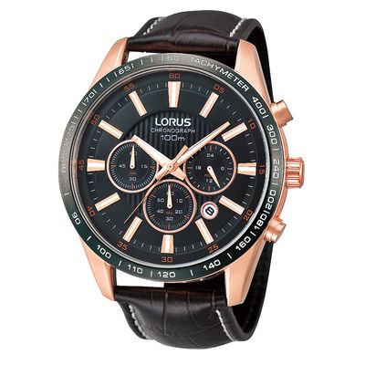 Lorus Men's Rose Gold-Plated Brown Leather Strap Watch - Product number 1046640