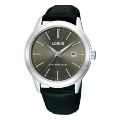 Lorus Men's Grey Dial Black Leather Strap Watch - Product number 1046675