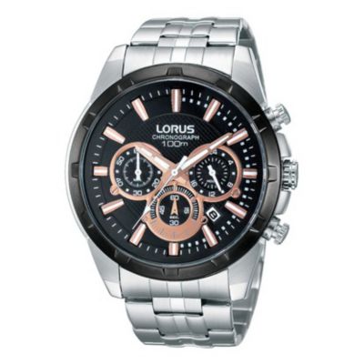 Lorus Men's Black & Rose Gold Tone Dial Steel Bracelet Watch - Product number 1046691