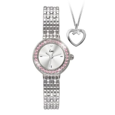 Limit Pink Crystal Silver Bracelet Watch & Heart Pendant - Product number 1054570