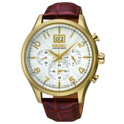 Seiko men's gold-plated mahogany leather strap watch - Product number 1055534