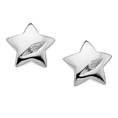 Sterling Silver Diamond Star Earrings