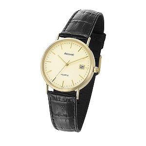 Accurist-Gold Men's 9ct Gold and Black Leather Strap Watch