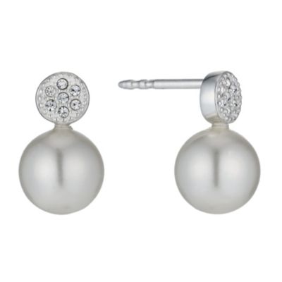 Radiance Swarovski Elements Pave Crystal Pearl Stud Earrings