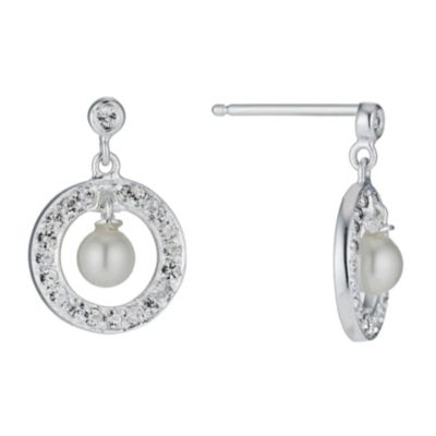 Radiance Swarovski Elements Pave Crystal Pearl Drop Earrings