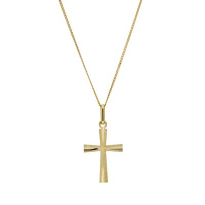 9ct Yellow Gold 16` Small Diamond Cut Cross