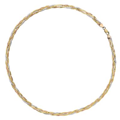 H Samuel 9ct Three Gold 18` Plaited Herringbone