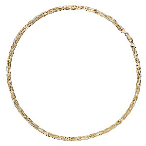 9ct Three Colour Gold 18 Plaited Herringbone Necklace