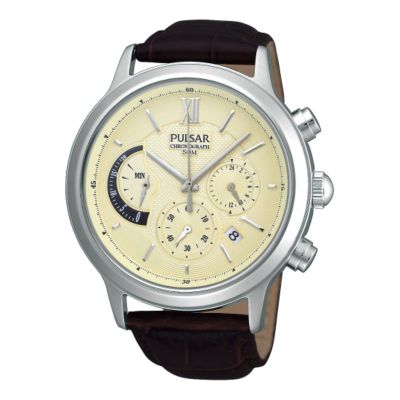 Pulsar Men's Stainless Steel Brown Leather Strap Watch - Product number 1065793