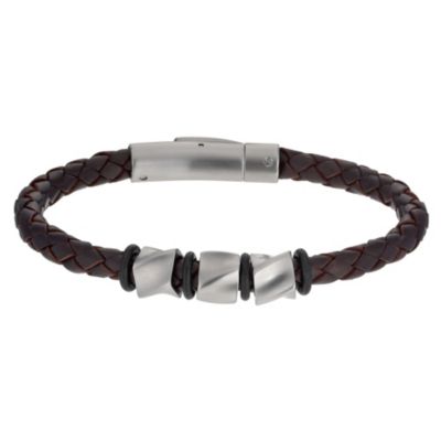 Cerruti stainless steel brown leather bracelet Ernest Jones