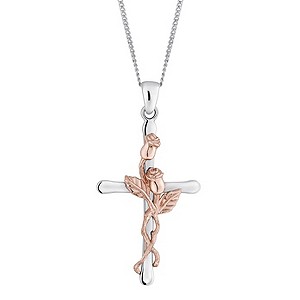 Clogau Silver & 9ct Rose Gold Glyn Rhosyn Cross Pendant