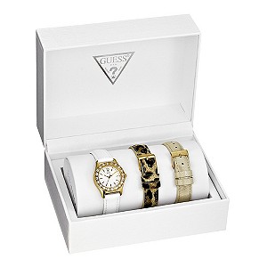 Guess Ladies' Stainless Steel Crystal Strap Watch Set
