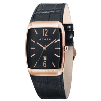 Cross Arial Men's Rose Gold Tone Black Leather Strap Watch - Product number 1109278