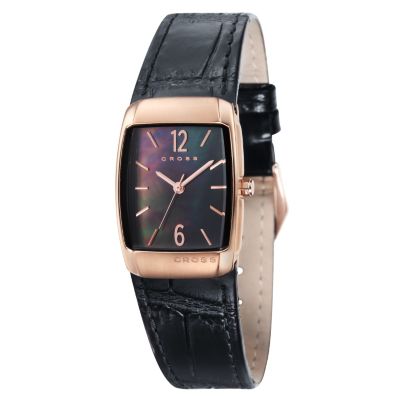 Cross Arial Ladies' Rose Gold Tone Black Leather Strap Watch - Product number 1109464