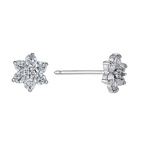 9ct White Gold Cubic Zirconia Flower Stud Earrings