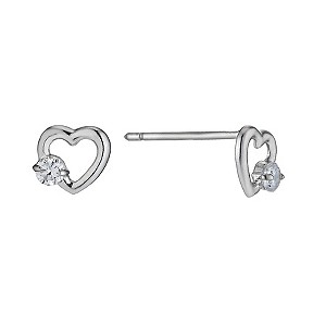 9ct White Gold Cubic Zirconia Open Heart Stud Earrings
