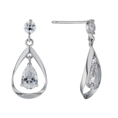 9ct White Gold Double Cubic Zirconia Drop Earrings - Product number ...