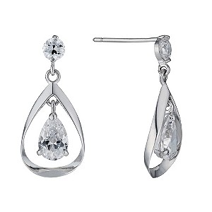 9ct White Gold Double Cubic Zirconia Drop Earrings