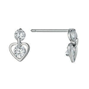9ct White Gold Open Heart Cubic Zirconia Earrings