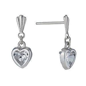 9ct White Gold Cubic Zirconia Heart Drop Earrings