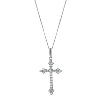 9ct White Gold 18" Fancy Cubic Zirconia Cross Pendant - Product number 1109901