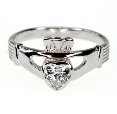Cailin sterling silver cubic zirconia Claddagh ring - size O - Product number 1110012